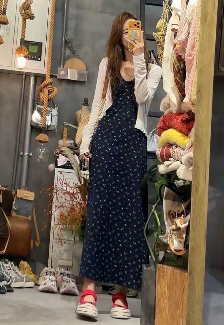 프라임 당겨서 유럽 니켈 착용 가져 가라. 한 부서 캐주얼 꽃무늬 조끼 원피스 니트 오픈 가디건 투피스 세트 상세 이미지 1