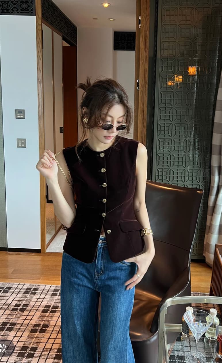 용 안녕하세요. 어린이 고귀한 인쇄물 복잡한 고대 돈 프랑스식 다용도 클래식 벨벳 민소매 베스트 이미지 2