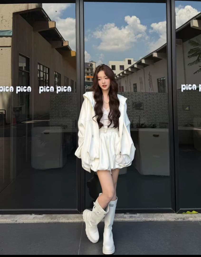 사슴 사슴 가을의 날 구름 느슨함 가을 슬림해 보이는 후드 티 스웨터 루즈핏 재킷 하이웨이스트 반바지 세트 상세 이미지 3