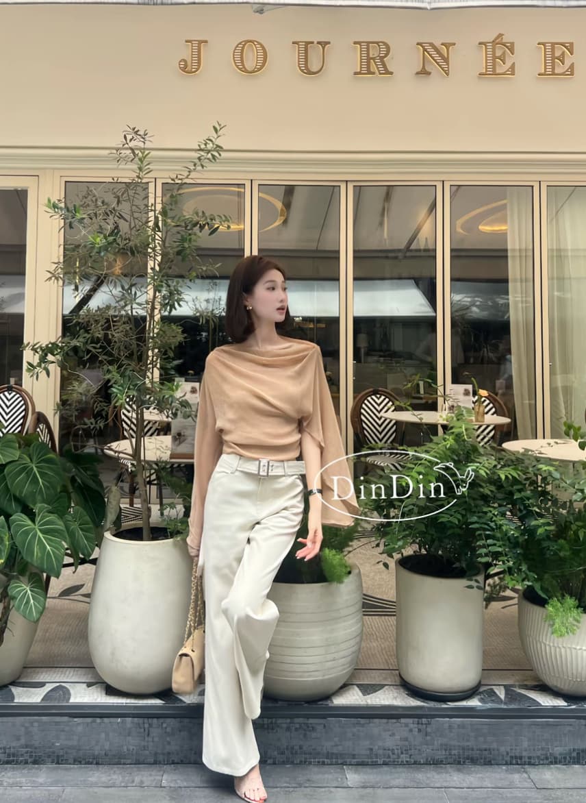 dindin 망사 슬림해 보이는 맨위 프랑스식 흔들다 칼라 숄 소매 품격 긴팔 고급 센스 관대 한 점잖은 여성 의류 이미지 2