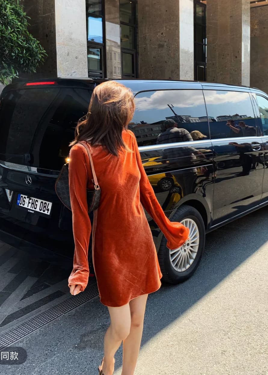 용 안녕하세요. 어린이 품질 천사 사랑의 아름다움 비스듬한 자르다 실크 벨벳 긴팔 드레스 상세 이미지 3