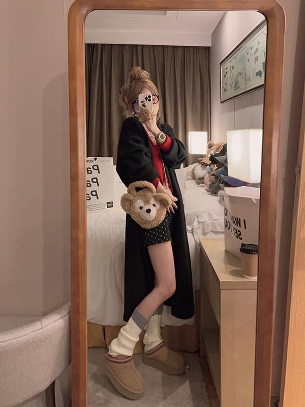 yukiss 느긋한 대 이불 세련된 센스 롱 코트 두꺼운 큰 머리카락 외투 상세 이미지 33