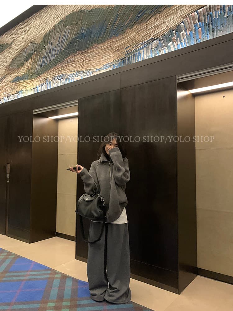 회색 지퍼 터틀넥 스웨터 오픈 가디건 여성 코트 느긋한 고급 센스 2025 새로운 한 부서 이른 가을 착용 잡아라. 의류 상세 이미지 23