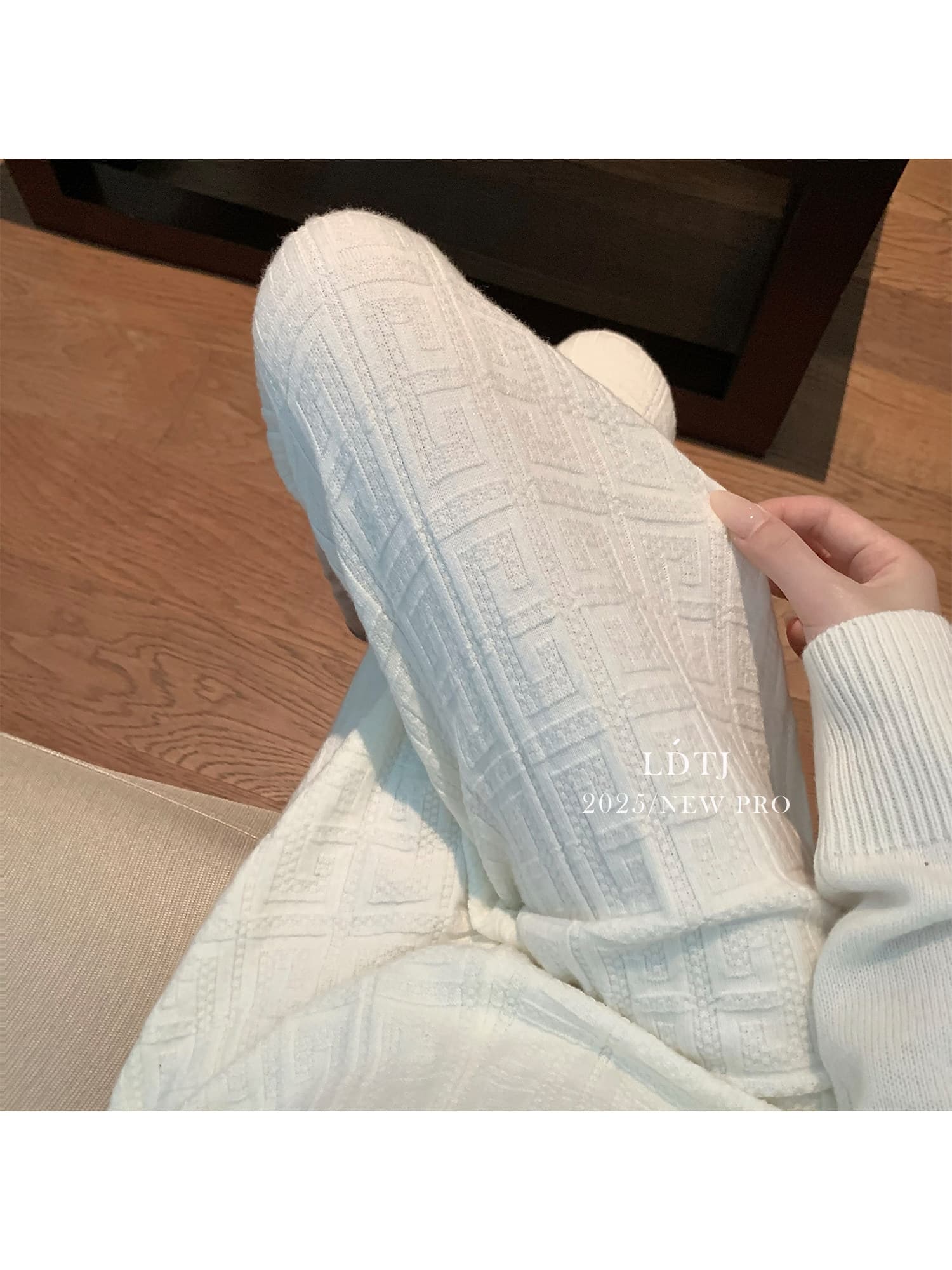 높음 세트 다용도 찹쌀 봄 여름 비싼 품격 느긋한 니트 부츠컷 도루 센스 넓은 다리 오래된 돈 꽃 긴 바지 여성 이미지 4