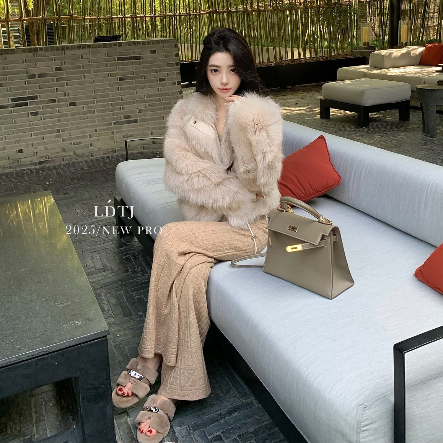 높음 세트 다용도 찹쌀 봄 여름 비싼 품격 느긋한 니트 부츠컷 도루 센스 넓은 다리 오래된 돈 꽃 긴 바지 여성 이미지 5