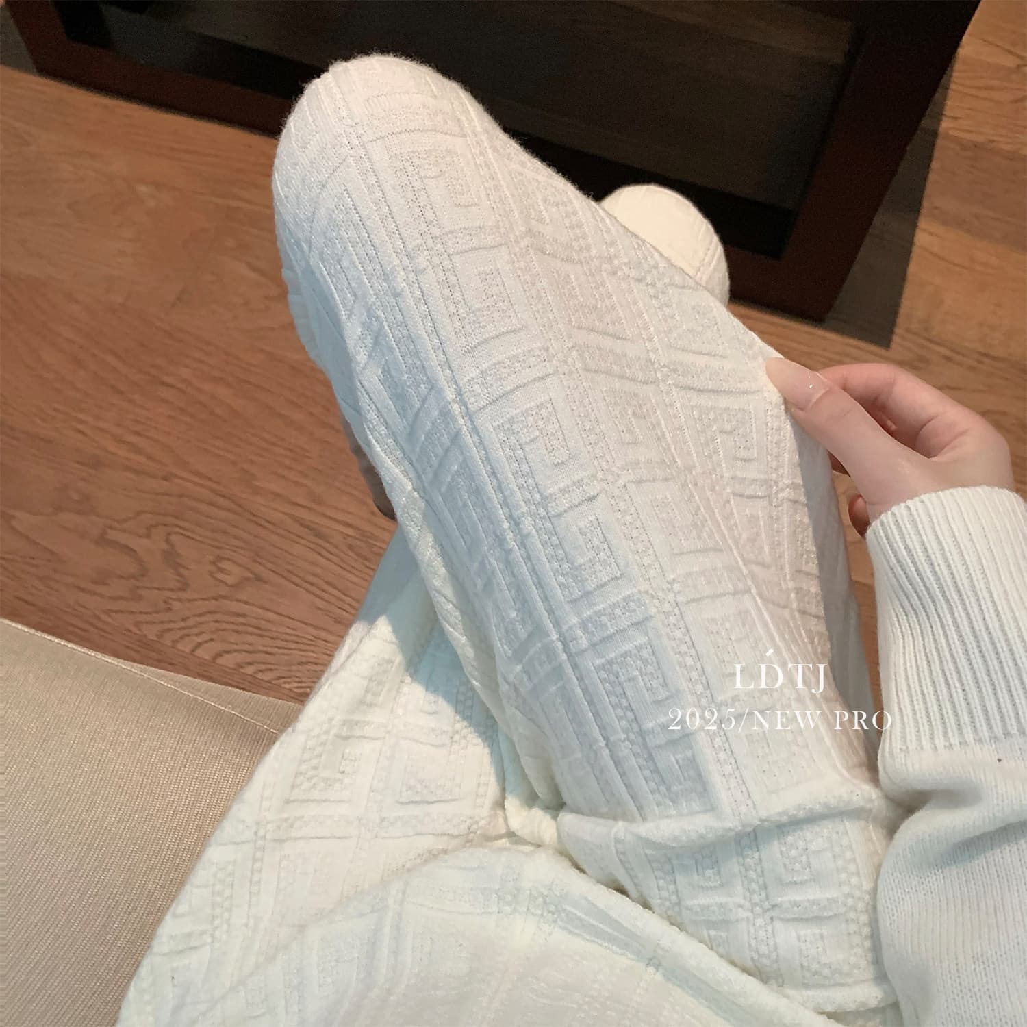 높음 세트 다용도 찹쌀 봄 여름 비싼 품격 느긋한 니트 부츠컷 도루 센스 넓은 다리 오래된 돈 꽃 긴 바지 여성 상세 이미지 2