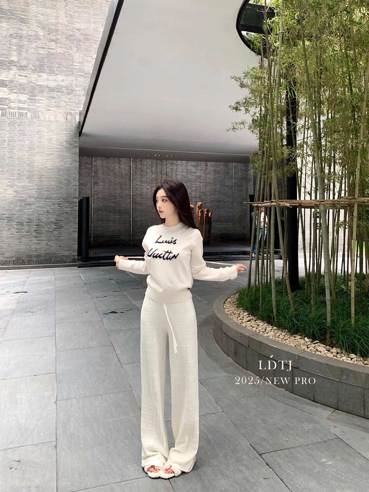 높음 세트 다용도 찹쌀 봄 여름 비싼 품격 느긋한 니트 부츠컷 도루 센스 넓은 다리 오래된 돈 꽃 긴 바지 여성 상세 이미지 5