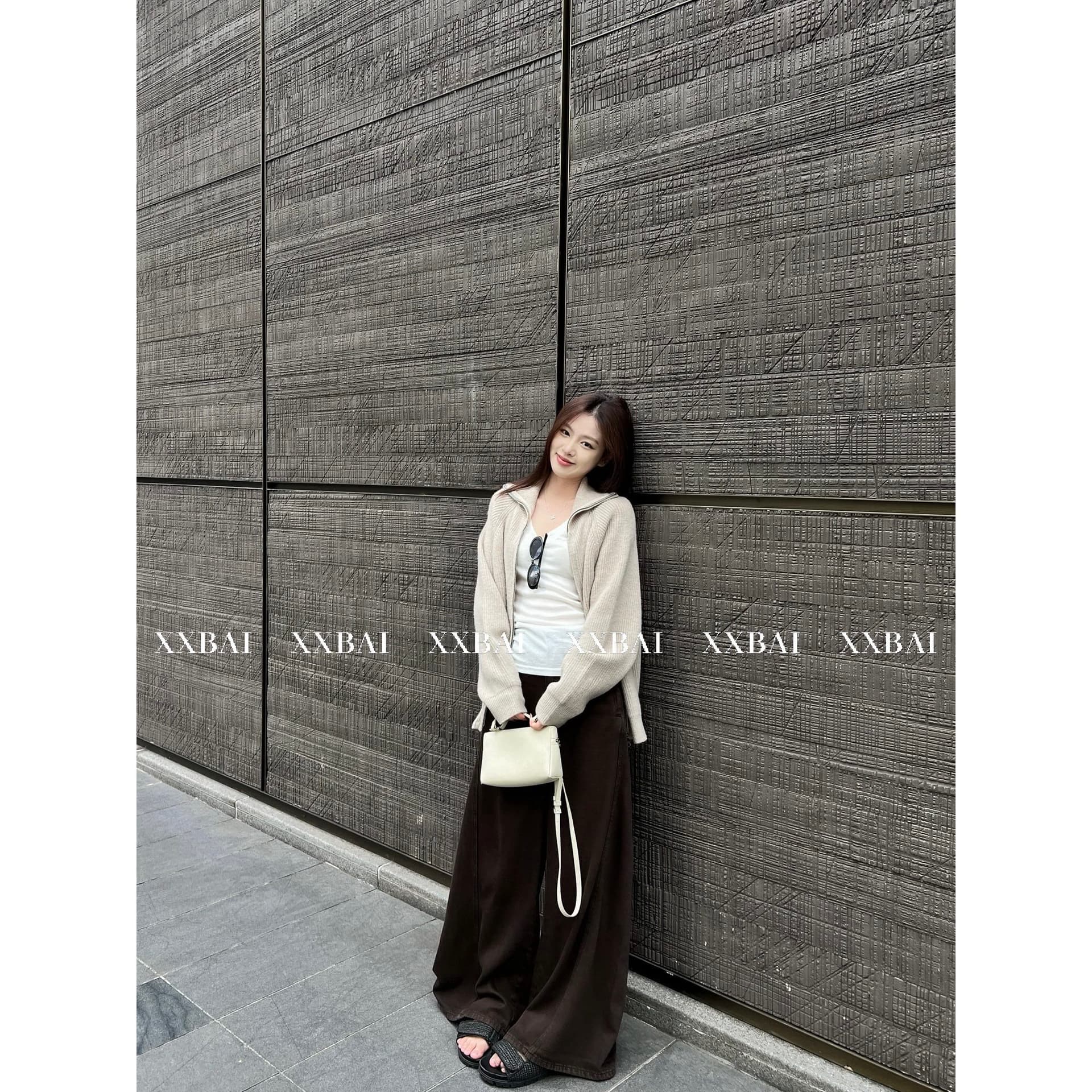 xxbai 편안함 진짜 착용 더블 지퍼 폴로 칼라 스웨터 니트 오픈 가디건 여성 작은 키 루즈핏 스탠드 칼라 맨위 재킷 이미지 5