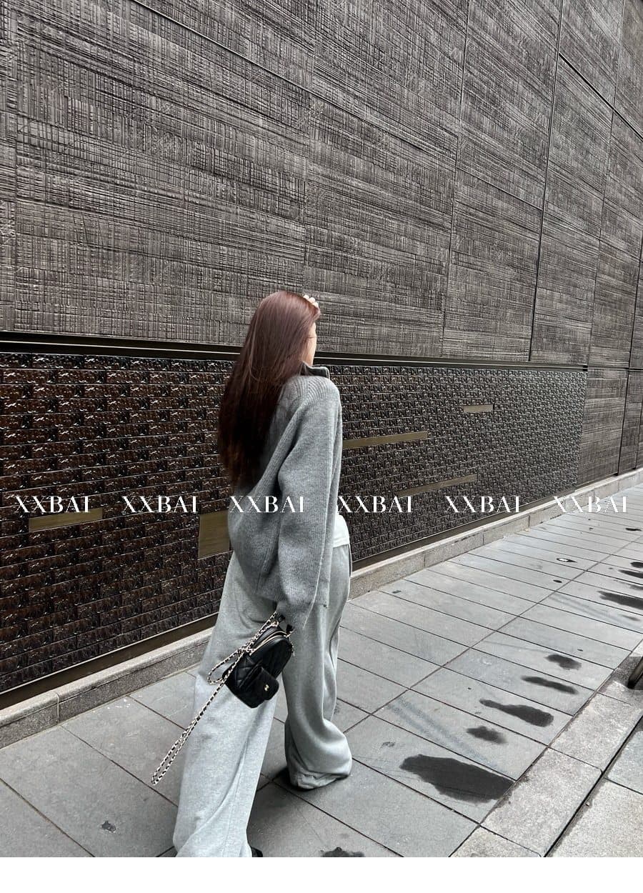 xxbai 편안함 진짜 착용 더블 지퍼 폴로 칼라 스웨터 니트 오픈 가디건 여성 작은 키 루즈핏 스탠드 칼라 맨위 재킷 상세 이미지 14