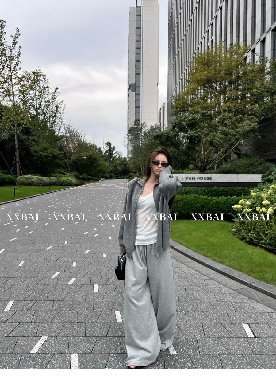 xxbai 편안함 진짜 착용 더블 지퍼 폴로 칼라 스웨터 니트 오픈 가디건 여성 작은 키 루즈핏 스탠드 칼라 맨위 재킷 상세 이미지 15