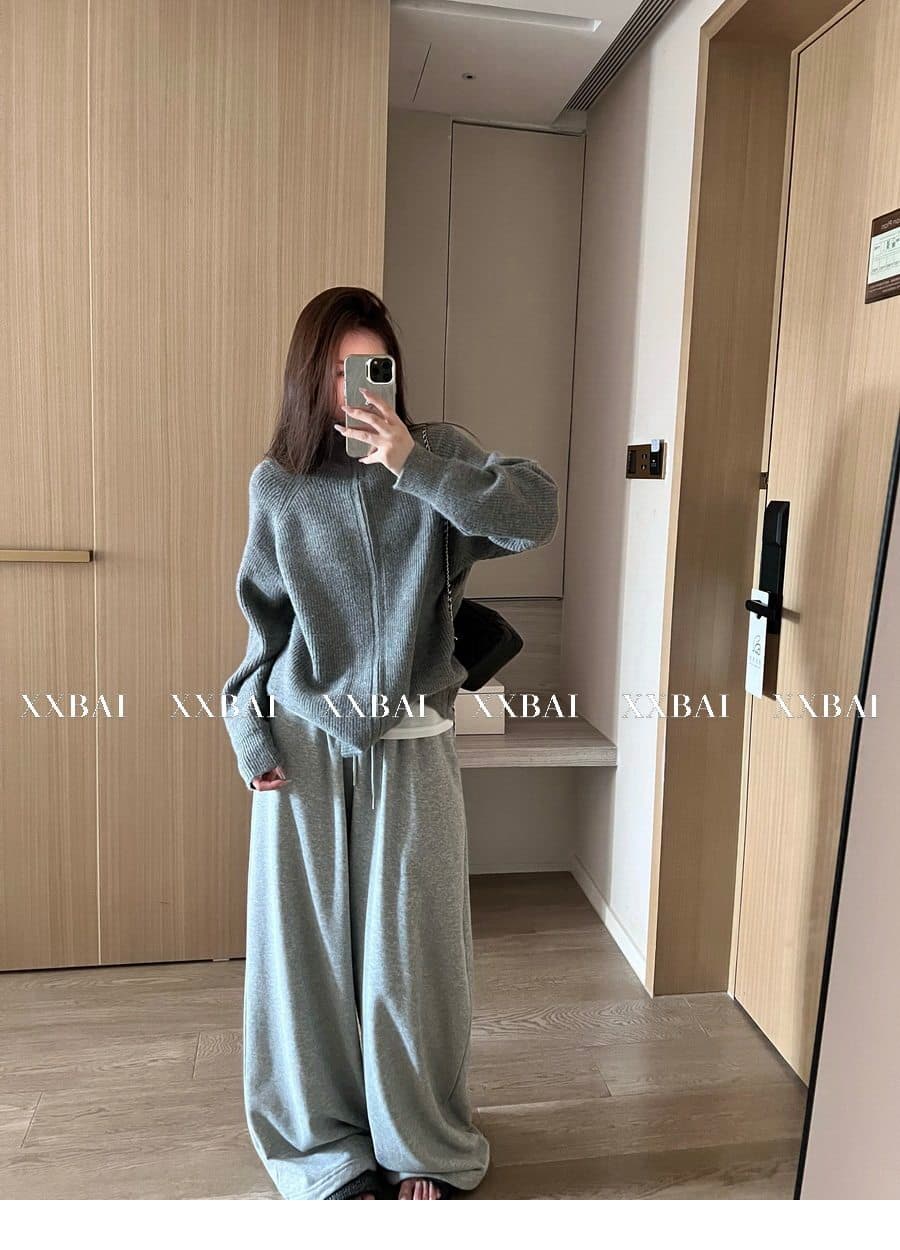 xxbai 편안함 진짜 착용 더블 지퍼 폴로 칼라 스웨터 니트 오픈 가디건 여성 작은 키 루즈핏 스탠드 칼라 맨위 재킷 상세 이미지 18