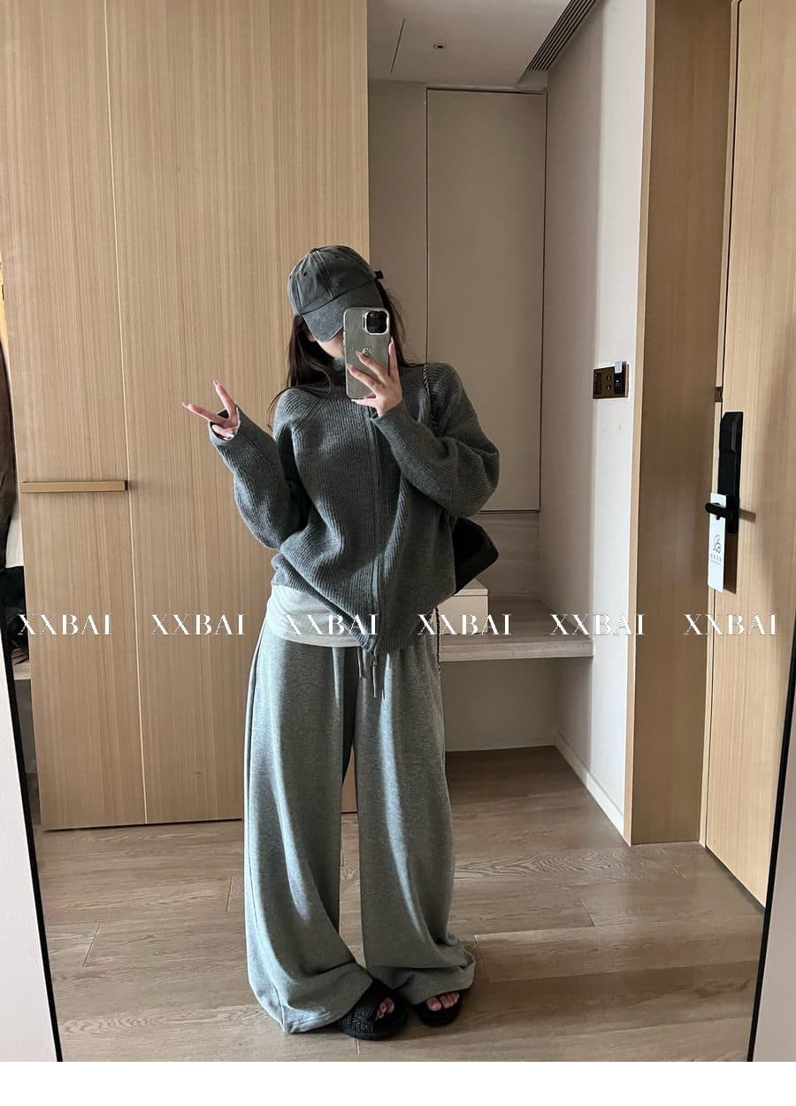 xxbai 편안함 진짜 착용 더블 지퍼 폴로 칼라 스웨터 니트 오픈 가디건 여성 작은 키 루즈핏 스탠드 칼라 맨위 재킷 상세 이미지 25