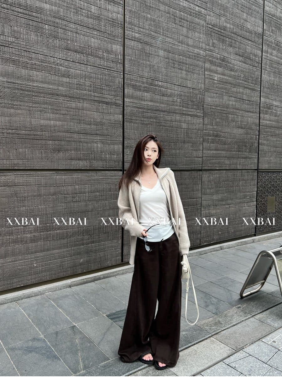 xxbai 편안함 진짜 착용 더블 지퍼 폴로 칼라 스웨터 니트 오픈 가디건 여성 작은 키 루즈핏 스탠드 칼라 맨위 재킷 상세 이미지 32
