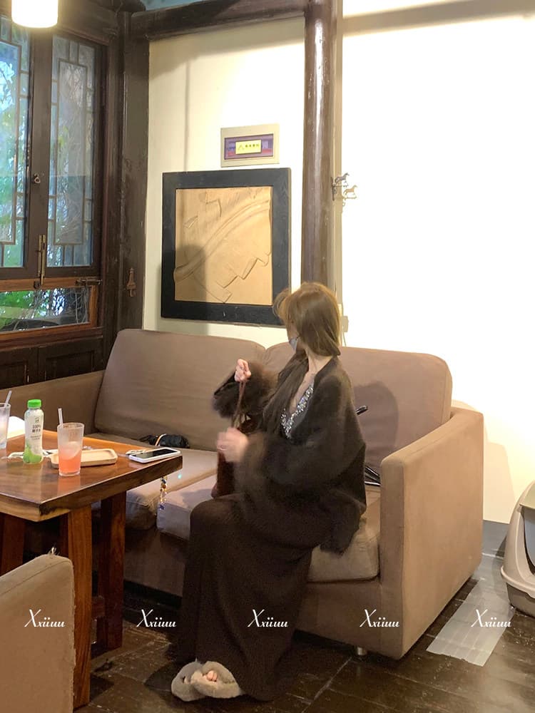 xxiiuu 가을 겨울 폭스 머리 소매 니트 오픈 가디건 여성 코트 스와로브스키 뒤로 심낭 코어 실 반신 스커트 세 조각 세트 상세 이미지 12