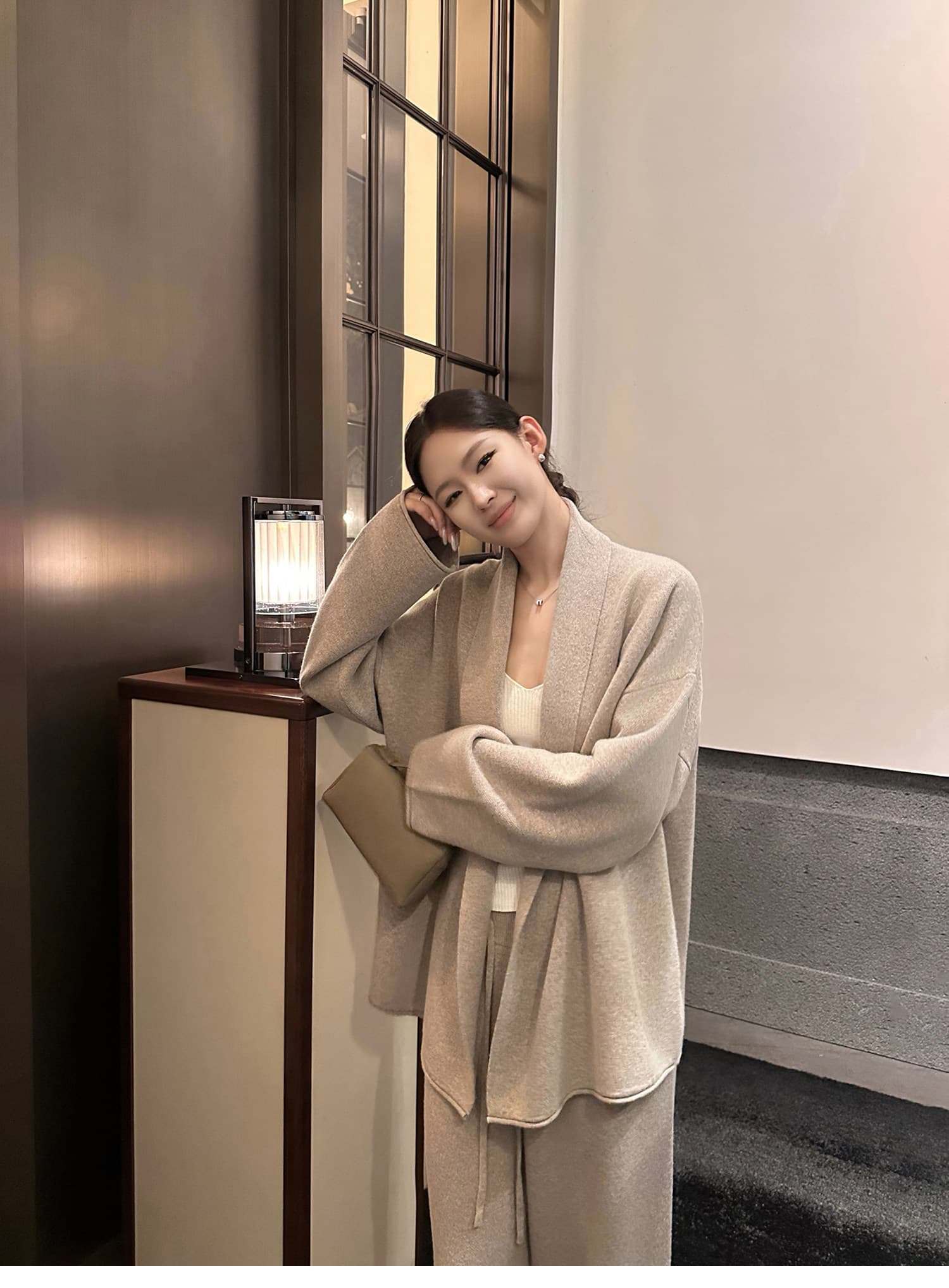 5werkwen 높음 제품 row 부서 목욕 가운 세트 그룹 높음 비율 양모 세트 스웨터 오픈 가디건 루즈핏 3종 세트 상세 이미지 12