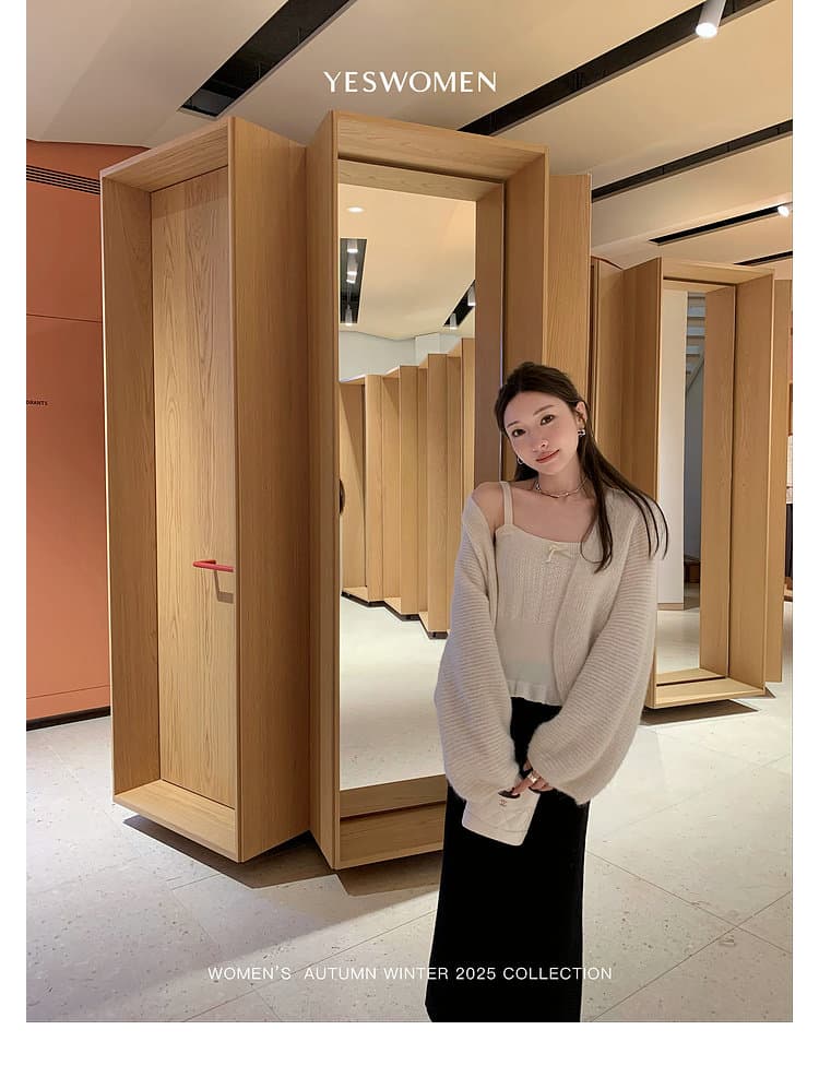 작은 적합한 맞춤 우유 노래 찹쌀 찹쌀 3종 세트 가을 새로운 느긋한 바람 긴팔 니트 카디건 코트 세트 여성 상세 이미지 26
