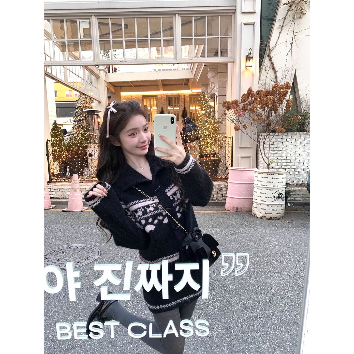 첸 좋은 난 nns 공정한 섬 눈 덮인 밤 크리스마스 특별 폴로 칼라 자카드 스웨터 미니 스커트 패션 세트 여성 이미지 3