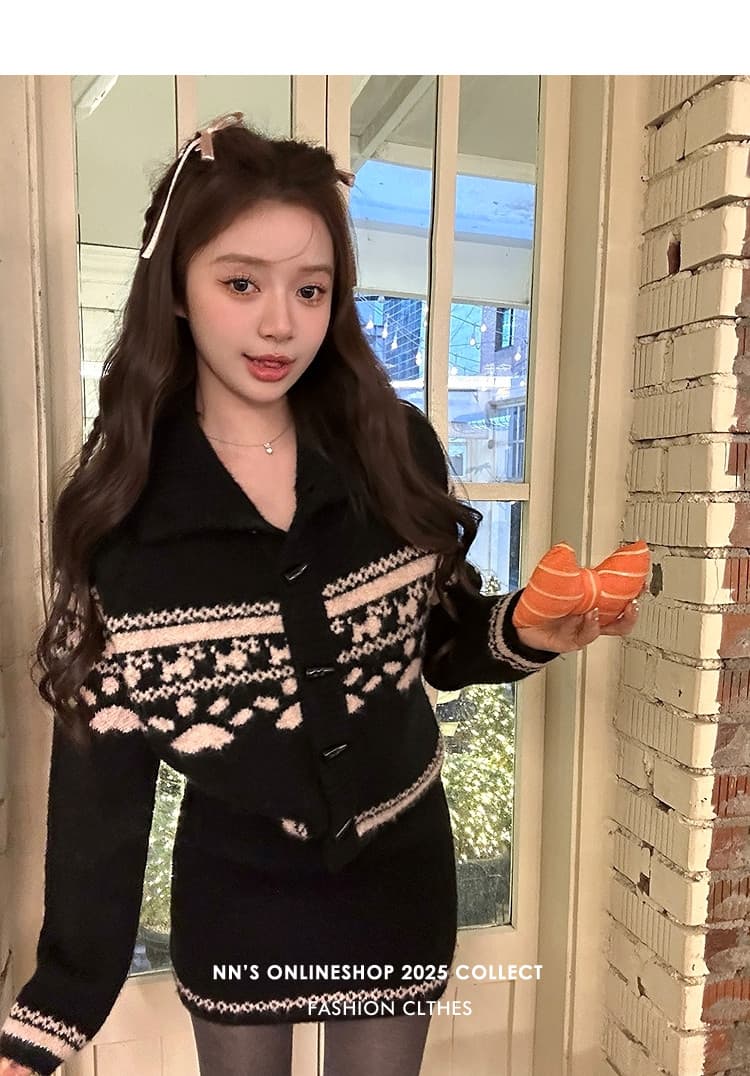 첸 좋은 난 nns 공정한 섬 눈 덮인 밤 크리스마스 특별 폴로 칼라 자카드 스웨터 미니 스커트 패션 세트 여성 상세 이미지 45