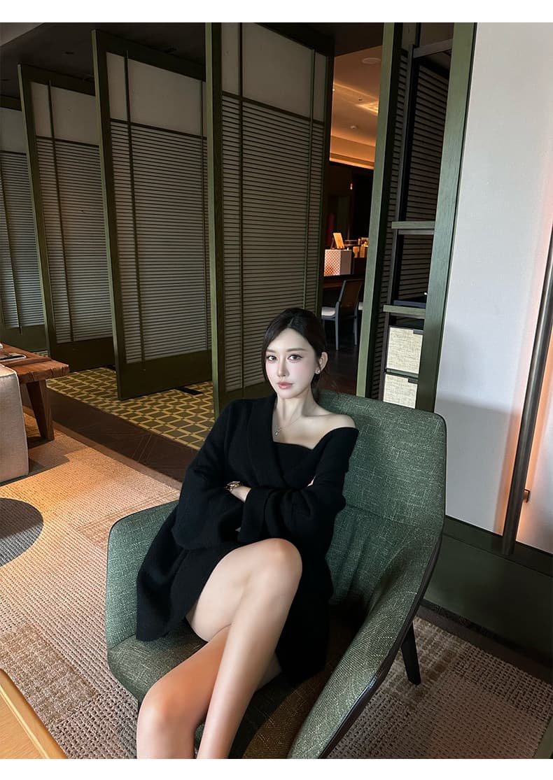 sx 좋은 안녕하세요. 양 토끼털 혼방 너구리 플러시 느긋한 바람 니트 오픈 가디건 여성 코트 포함 닦아내 라. 가슴 안쪽 가져 가라. 세련된 세트 상세 이미지 31