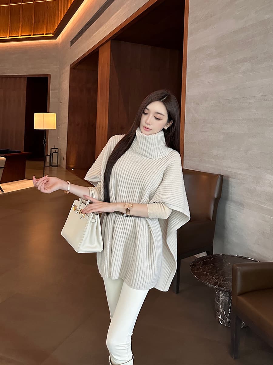 sx 좋은 안녕하세요. 미니멀리즘 다용도 양모 터틀넥 숄 망토 여성 고급 품격 로얄 자매 바람 짧은 외투 맨위 이미지 3