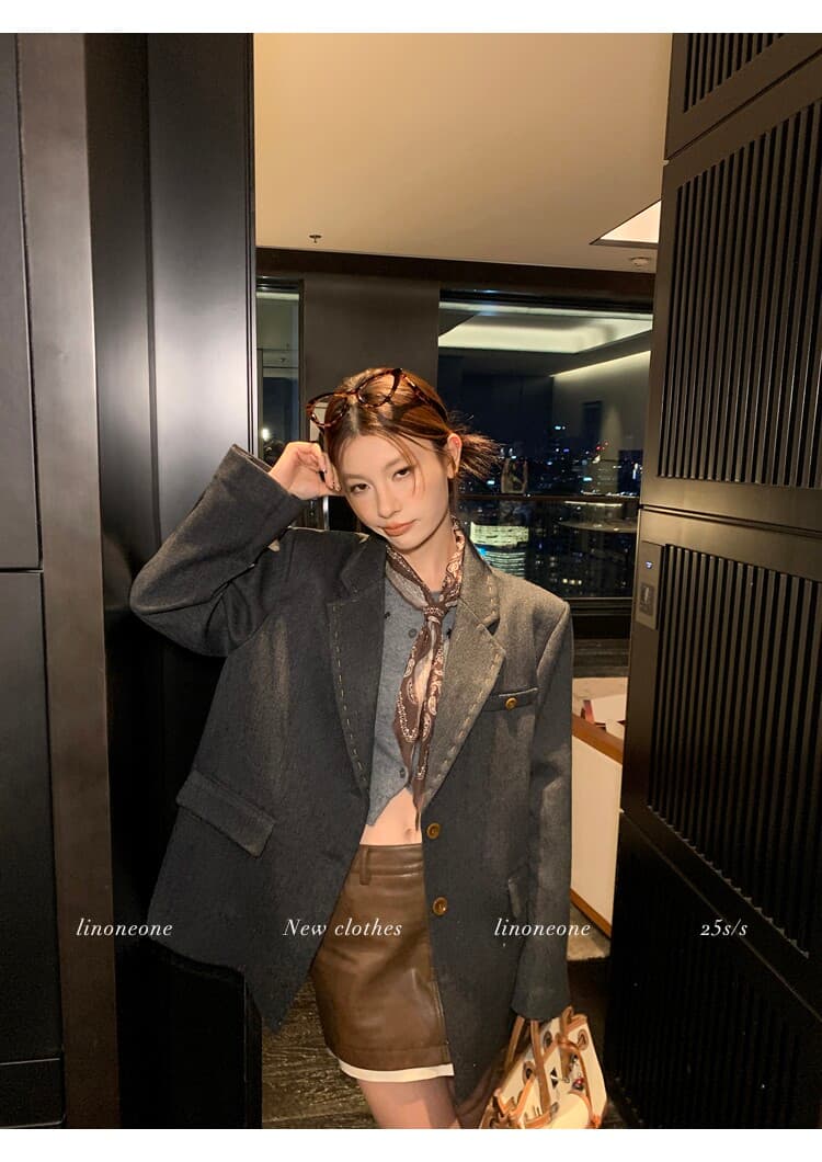 linoneone 조금 니켈 맛 귀여운 강아지 니트 스웨터 오픈 가디건 슬립 퍼프 반신 치마 세트 상세 이미지 14