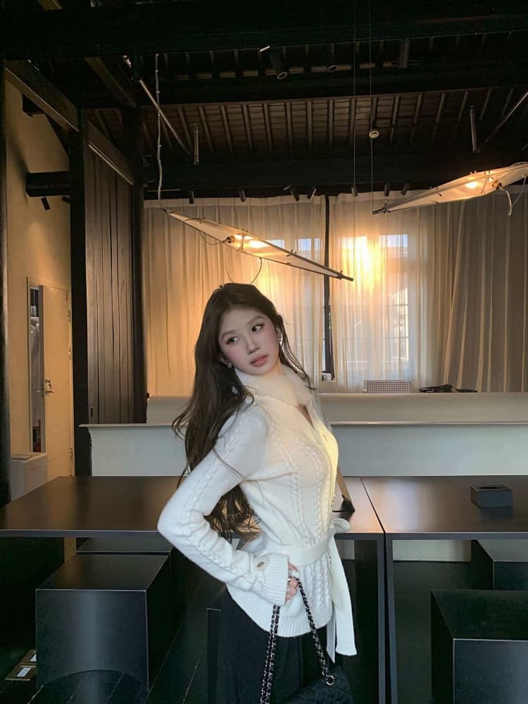 2026 새로운 패션 사실 토끼털 모피 칼라 니트 오픈 가디건 여성 품격 꽈배기 스웨터 코트 맨위 니트 재킷 상세 이미지 3