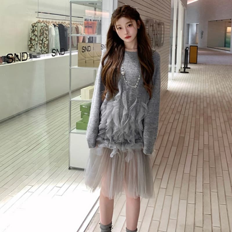 높은 품질 에디션 늦게 우산 우산 산 스트림 흔적 요정 멜라루카 쉬폰 니트 모헤어 부드러운 드레스 스웨터 드레스 이미지 5