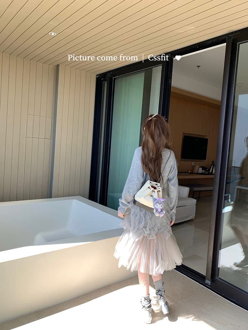 높은 품질 에디션 늦게 우산 우산 산 스트림 흔적 요정 멜라루카 쉬폰 니트 모헤어 부드러운 드레스 스웨터 드레스 상세 이미지 7