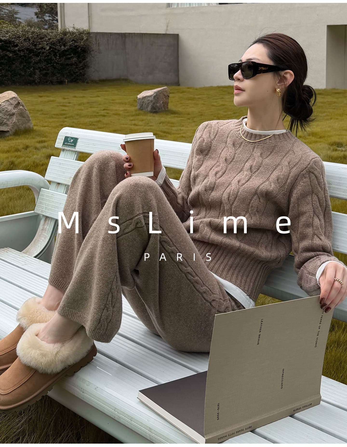 mslime 왕 환 환 오래된 돈 바람 양모 니트 스웨터 스웨터 캐주얼 스트레이트 와이드 레그 팬츠 어린이 투피스 슈트 여성 상세 이미지 1