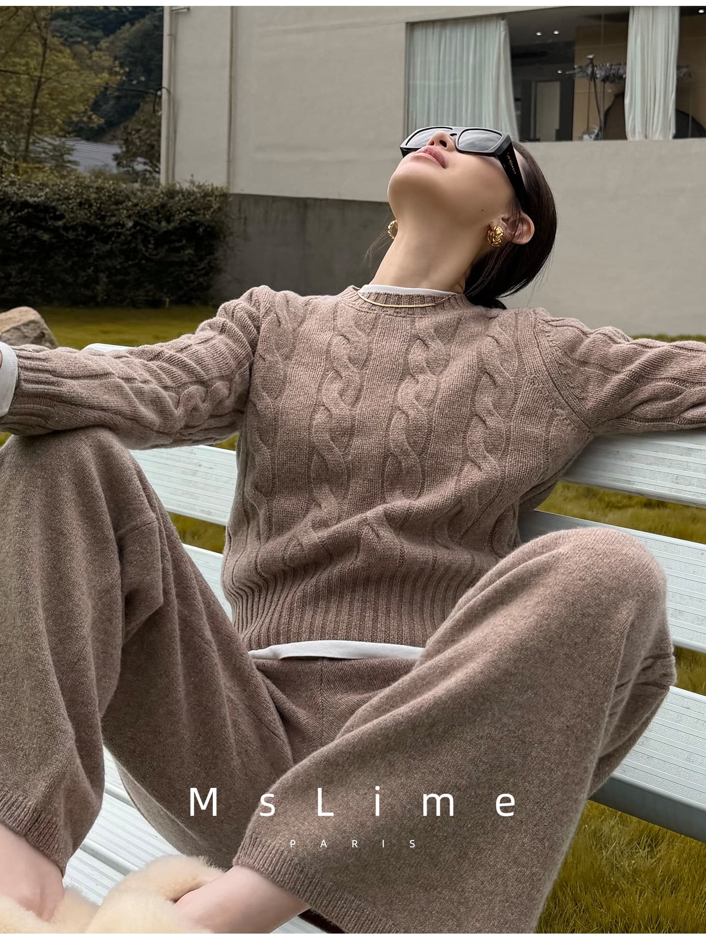 mslime 왕 환 환 오래된 돈 바람 양모 니트 스웨터 스웨터 캐주얼 스트레이트 와이드 레그 팬츠 어린이 투피스 슈트 여성 상세 이미지 17
