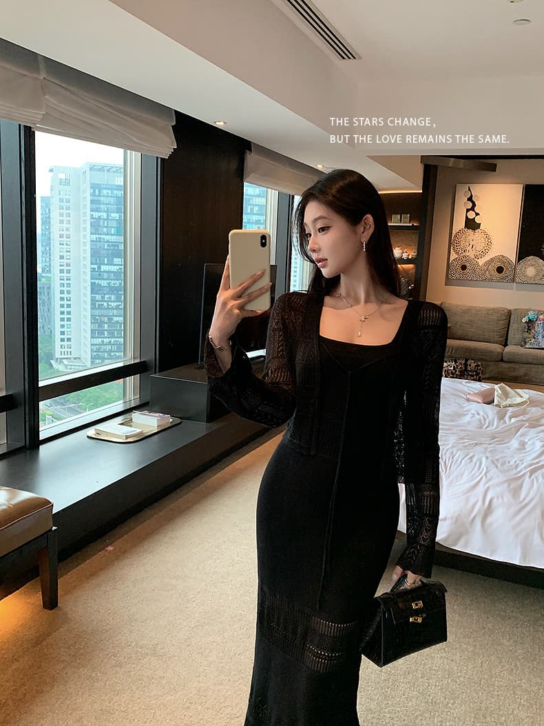 lilylikes 부드러운 자매 부서 여름 오래된 돈 휴가 센스 상쾌 마 센스 홀로우 아웃 조끼 스커트 오픈 가디건 세트 상세 이미지 12