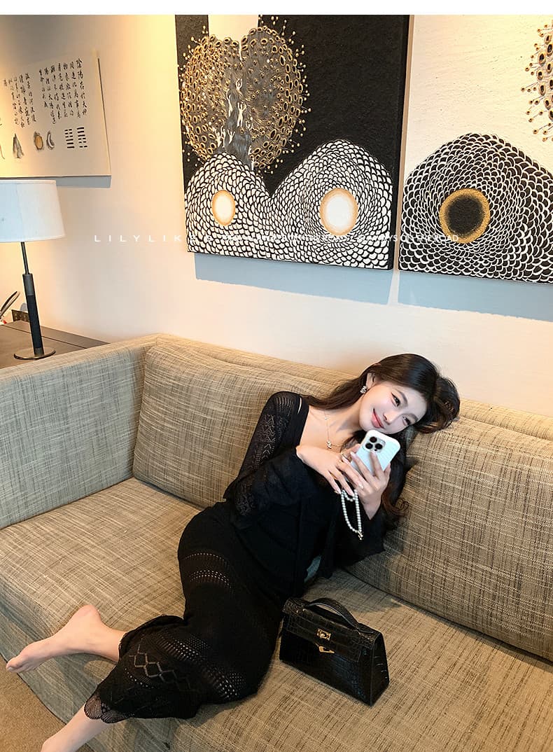 lilylikes 부드러운 자매 부서 여름 오래된 돈 휴가 센스 상쾌 마 센스 홀로우 아웃 조끼 스커트 오픈 가디건 세트 상세 이미지 13