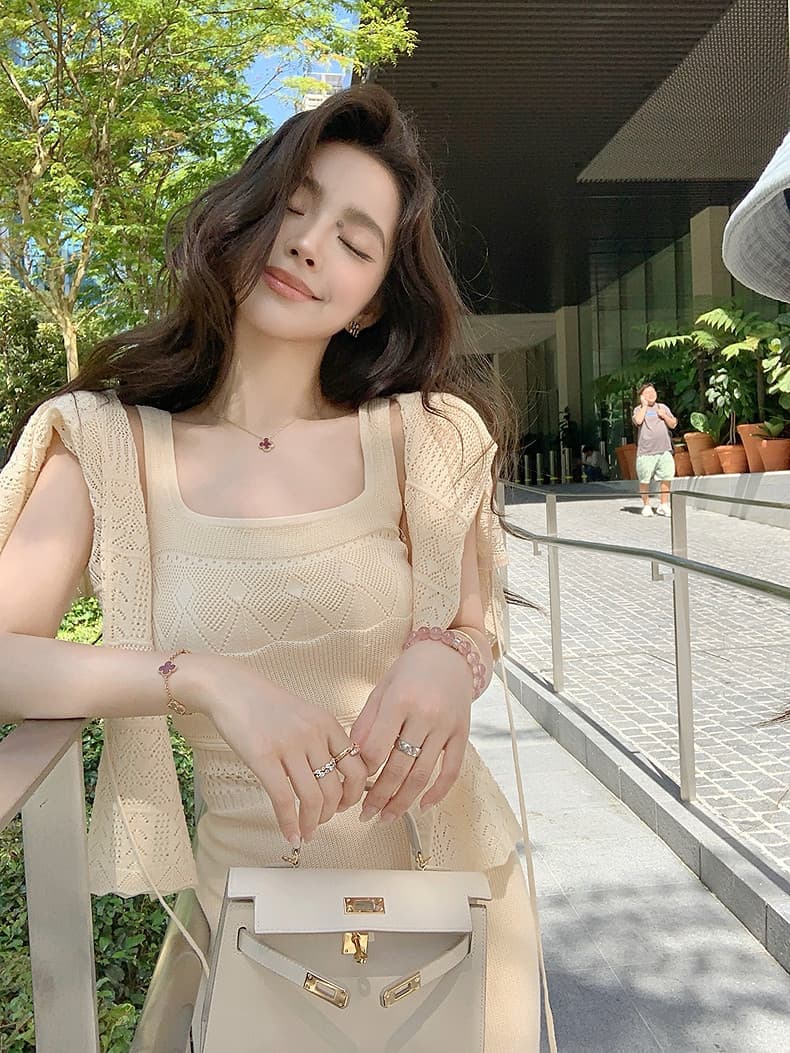 lilylikes 부드러운 자매 부서 여름 오래된 돈 휴가 센스 상쾌 마 센스 홀로우 아웃 조끼 스커트 오픈 가디건 세트 상세 이미지 31