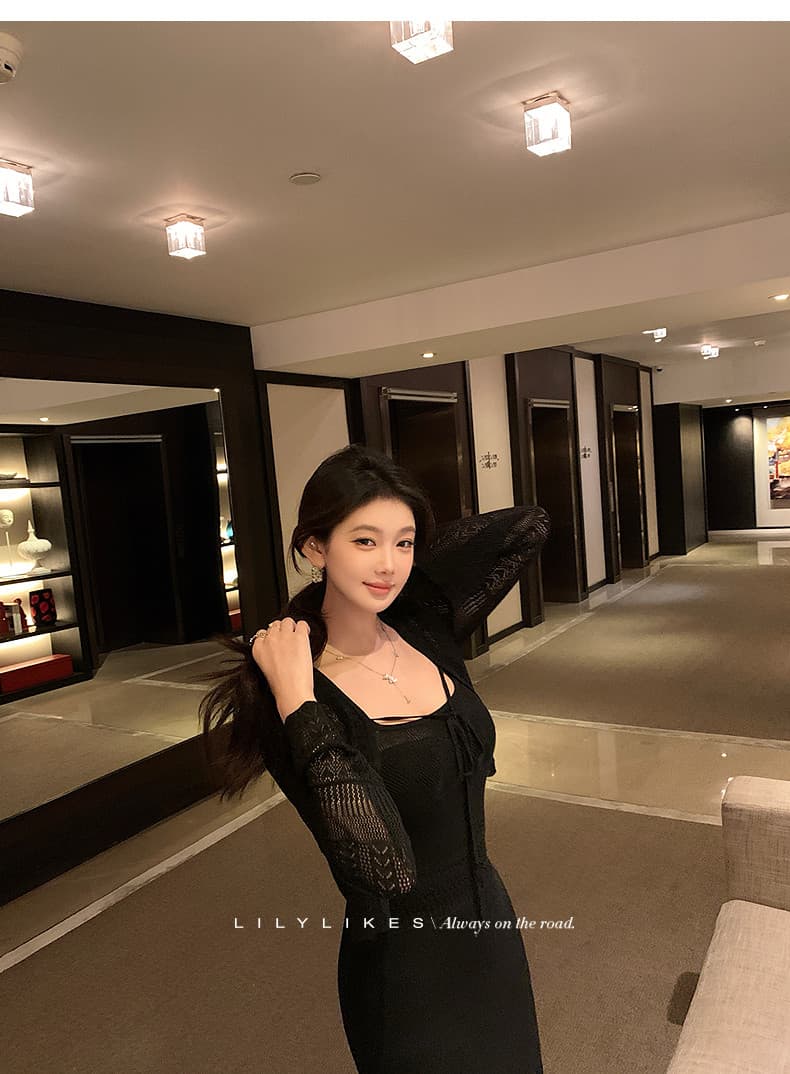 lilylikes 부드러운 자매 부서 여름 오래된 돈 휴가 센스 상쾌 마 센스 홀로우 아웃 조끼 스커트 오픈 가디건 세트 상세 이미지 38
