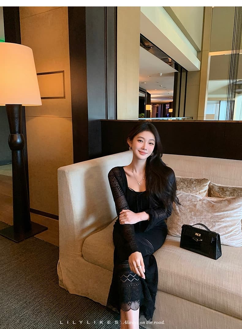 lilylikes 부드러운 자매 부서 여름 오래된 돈 휴가 센스 상쾌 마 센스 홀로우 아웃 조끼 스커트 오픈 가디건 세트 상세 이미지 45