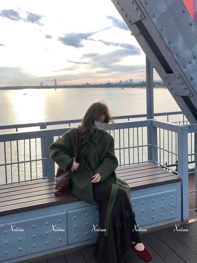 2026 년 새로운 xxiiuu 가을 겨울 품격 더블 색상 꽃 인어 꼬리 니트 원피스 여성 롱 코트 A라인 스커트 투피스 세트 상세 이미지 10