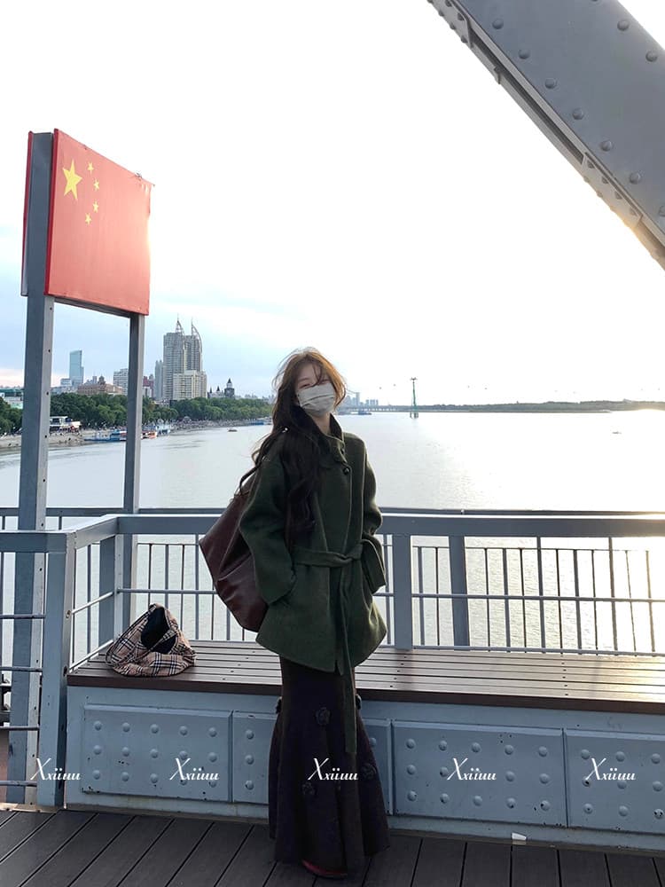 2026 년 새로운 xxiiuu 가을 겨울 품격 더블 색상 꽃 인어 꼬리 니트 원피스 여성 롱 코트 A라인 스커트 투피스 세트 상세 이미지 13