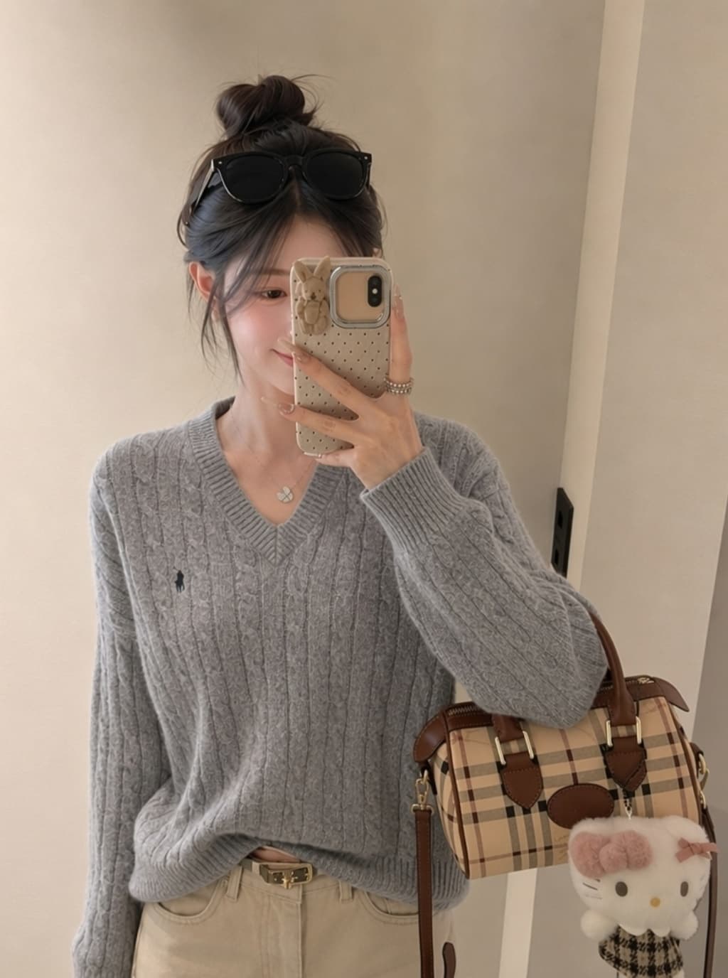 실사 아메리칸 레트로 빨간색 신년 V넥 스웨터 여자 봄 가을 겨울 루즈핏 슬림해 보이는 캐주얼 맨위 니트 스웨터 이미지 2
