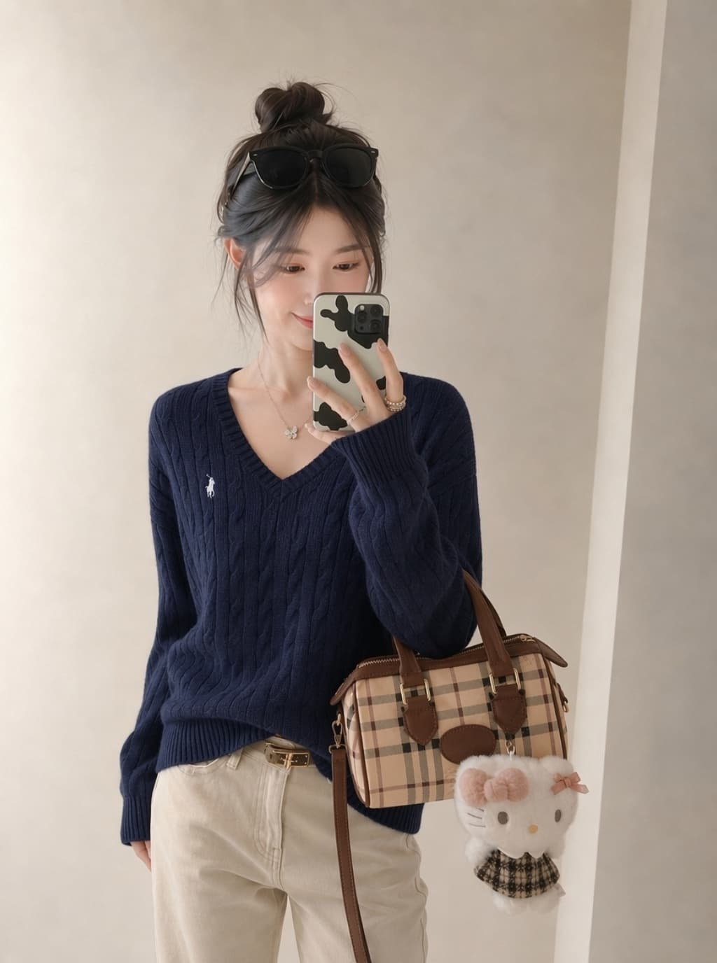 실사 아메리칸 레트로 빨간색 신년 V넥 스웨터 여자 봄 가을 겨울 루즈핏 슬림해 보이는 캐주얼 맨위 니트 스웨터 상세 이미지 5