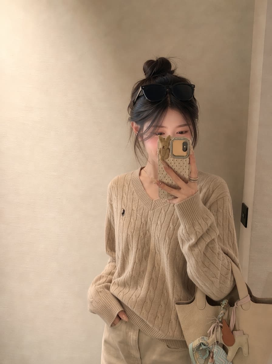 실사 아메리칸 레트로 빨간색 신년 V넥 스웨터 여자 봄 가을 겨울 루즈핏 슬림해 보이는 캐주얼 맨위 니트 스웨터 상세 이미지 6