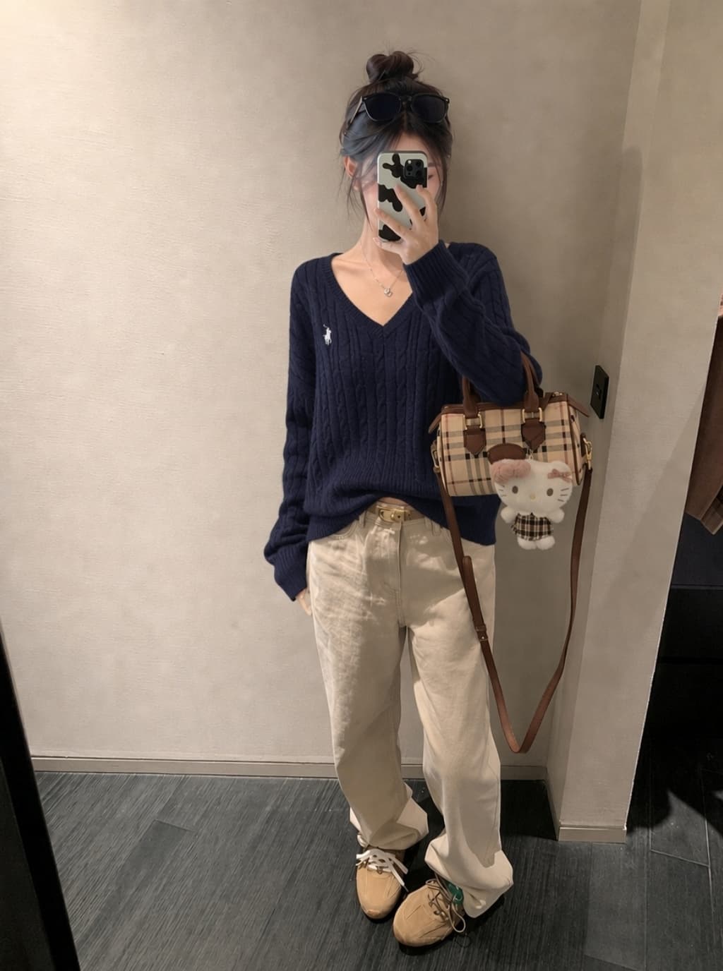 실사 아메리칸 레트로 빨간색 신년 V넥 스웨터 여자 봄 가을 겨울 루즈핏 슬림해 보이는 캐주얼 맨위 니트 스웨터 상세 이미지 7