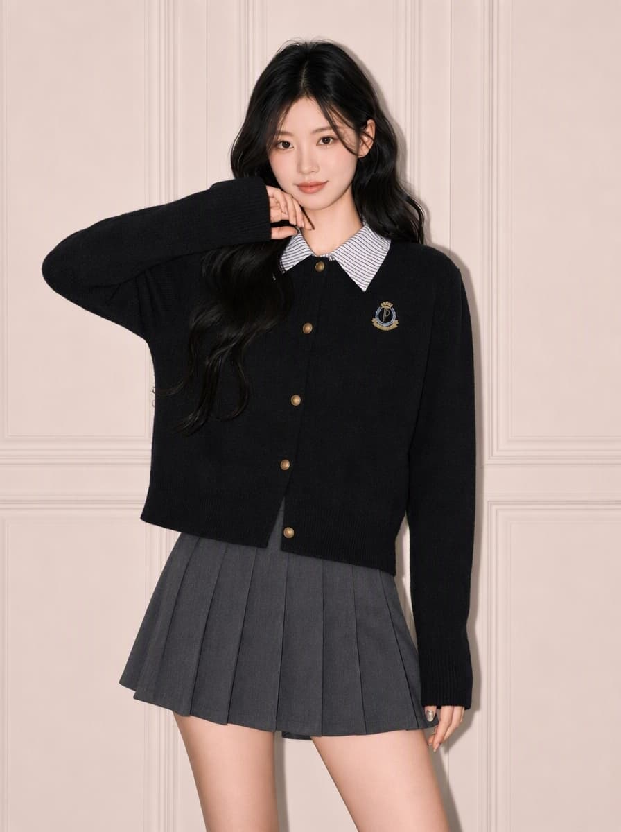 실사 5 색 2026 가을 의상 새로운 양모 니트 스웨터 셔츠 칼라 자수 스웨터 여자 오픈 가디건 맨위 재킷 이미지 2