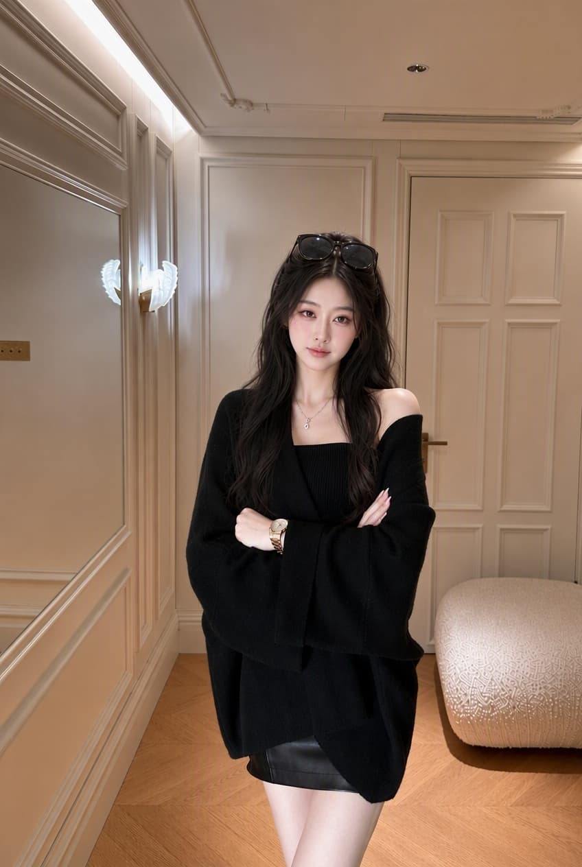 실사 2026 새로운 느긋한 바람 니트 오픈 가디건 여성 코트 닦아내 라. 가슴 안쪽 가져 가라. 세련된 세트 스웨터 투피스 세트