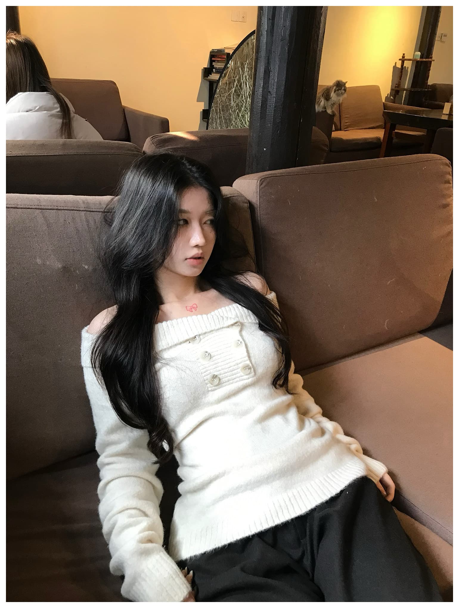 sheepland 높음 지혜 자매 한 부서 품격 오프숄더 양모 니트 스웨터 가을 핫걸 오프숄더 스웨터 맨위 상세 이미지 18