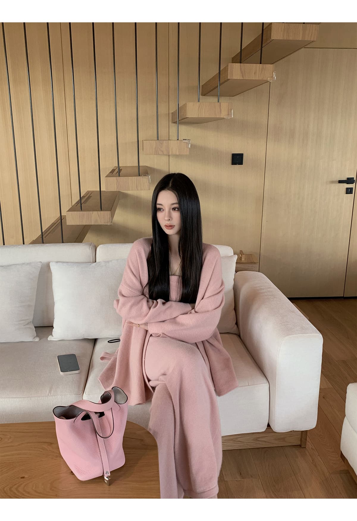 mini studio 린 수 켜기 동구 천 골드 디자이너 시리즈 섹션 튜브탑 긴 바지 오픈 가디건 3종 세트 상세 이미지 21