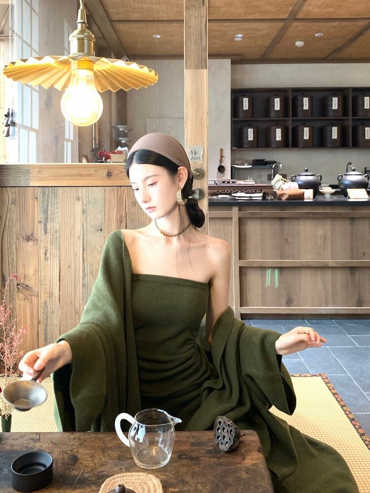 walkindark 이끼 색상 저녁 바람 높음 물품 무거운 작업 산양 캐시미어 고급 서있는 자르다 양 울 스웨터 세트 상세 이미지 3