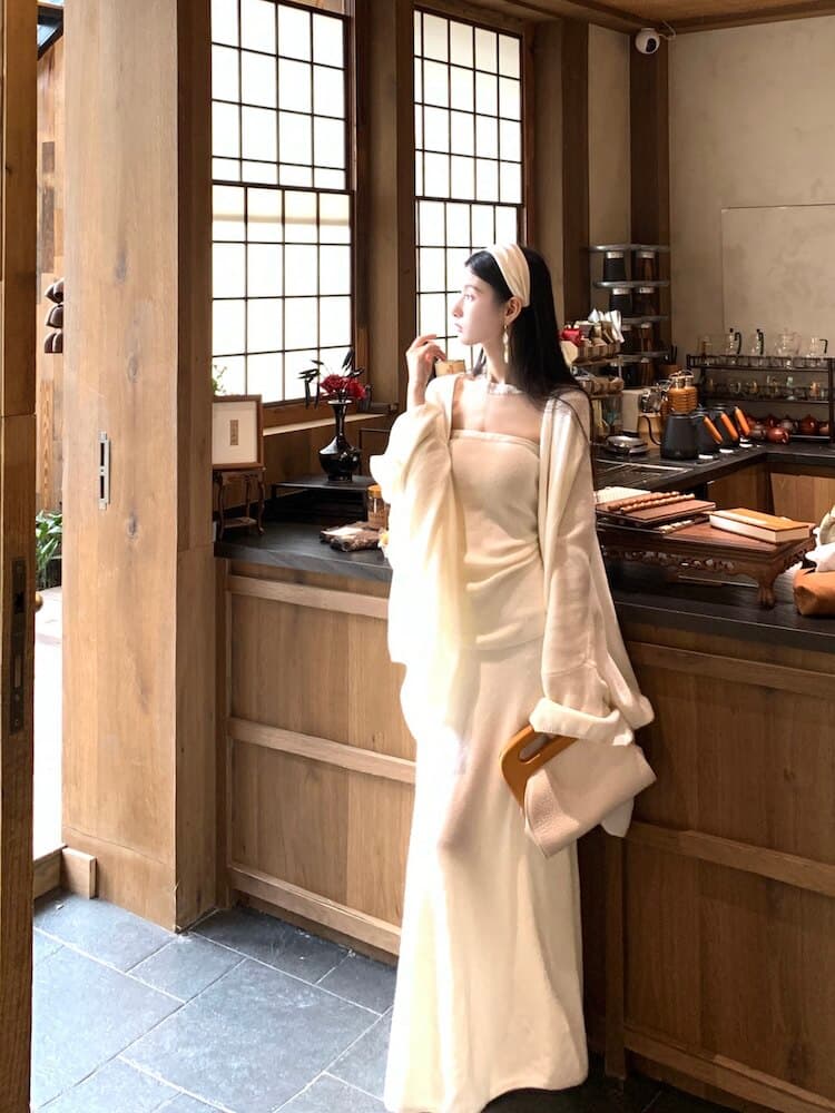 walkindark 이끼 색상 저녁 바람 높음 물품 무거운 작업 산양 캐시미어 고급 서있는 자르다 양 울 스웨터 세트 상세 이미지 7