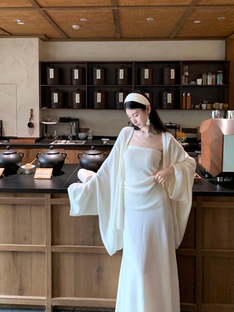 walkindark 이끼 색상 저녁 바람 높음 물품 무거운 작업 산양 캐시미어 고급 서있는 자르다 양 울 스웨터 세트 상세 이미지 8