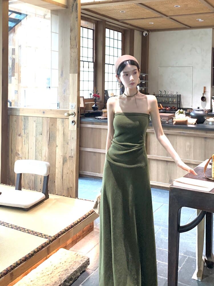 walkindark 이끼 색상 저녁 바람 높음 물품 무거운 작업 산양 캐시미어 고급 서있는 자르다 양 울 스웨터 세트 상세 이미지 12