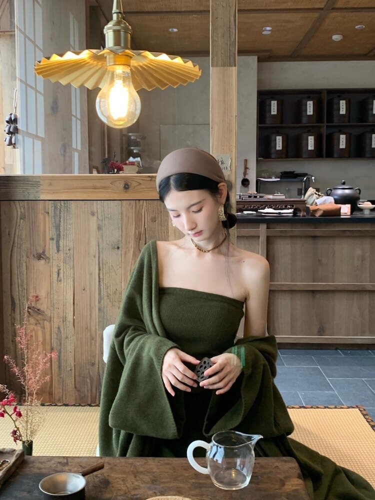 walkindark 이끼 색상 저녁 바람 높음 물품 무거운 작업 산양 캐시미어 고급 서있는 자르다 양 울 스웨터 세트 상세 이미지 21
